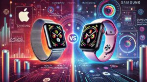 imagem mostrando comparação entre smartwatch samsung e apple