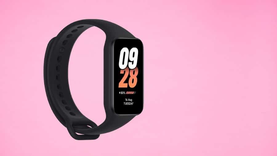 relógio smartwatch xiaomi feminino sobre fundo rosa