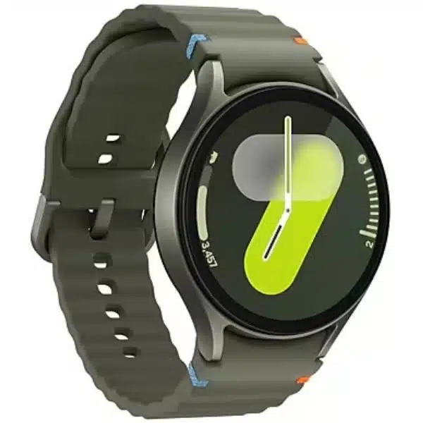 Imagem do smartwatch Samsung Galaxy Watch 7 no formato quadrado com foco nos detalhes visuais