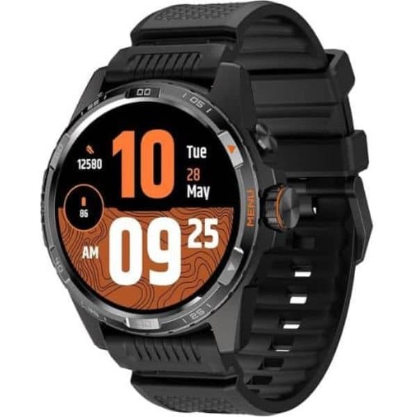 Imagem do smartwatch TicWatch Atlas com Wi-Fi no formato quadrado com foco nos detalhes visuais