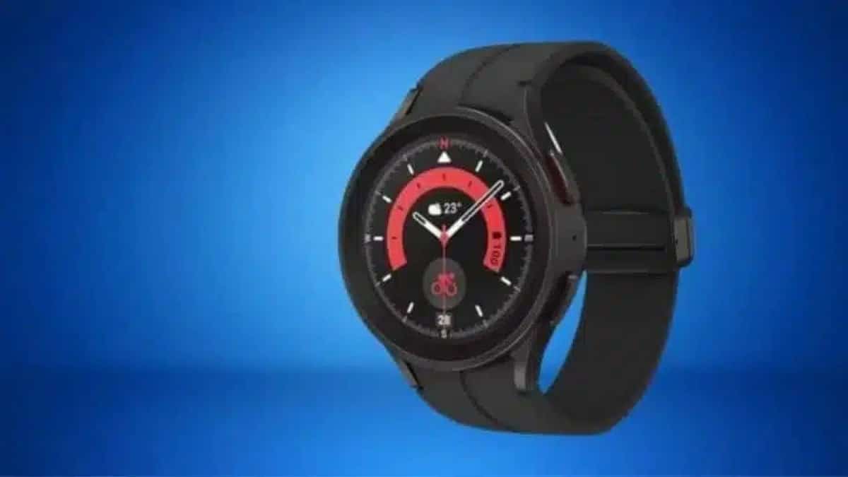 smartwatch samsung galaxy sobre fundo azul bonito